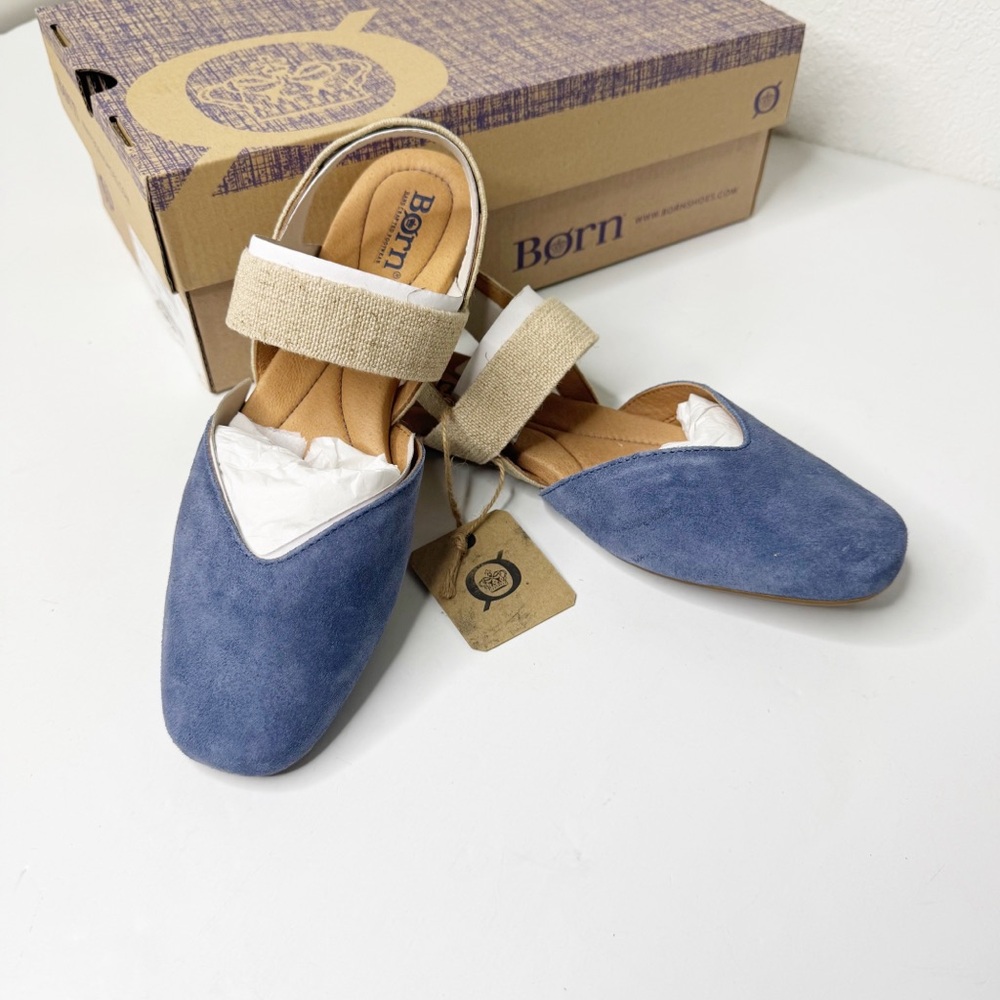 Born coco Blue Suede Flats with Tan slingback Strap 7
